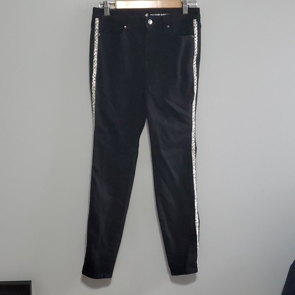 New York & Company Jeans Womens Size 6 Black White Side Stripe‎ Fabric Comfy